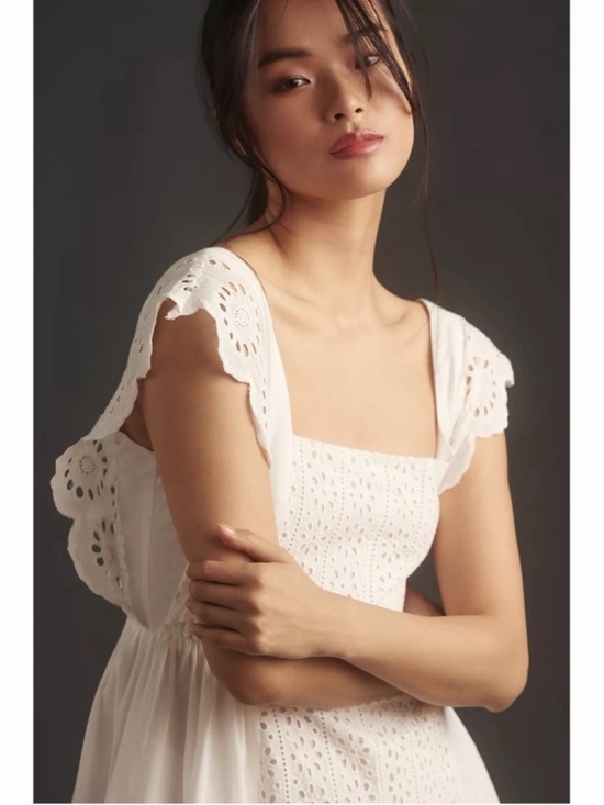 ANTHROPOLOGIE English Factory White Eyelet Midi Dress Size Large Summer NWT - Picture 5 of 7